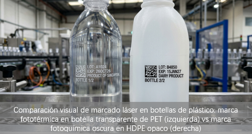 Botellas HDPE vs. PET: Por Qué Cambia la Configuración del Marcado Láser para Cada Sustrato (CO₂ vs. UV)