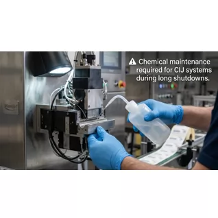 Cómo evitar la obstrucción de cabezales en codificadoras industriales durante paradas prolongadas (TIJ vs. CIJ)